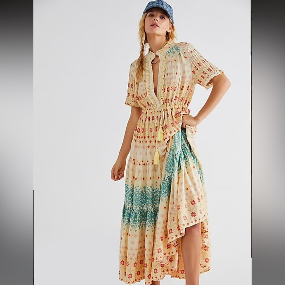COPY - Free People Rare Feeling Cloud Combo Printed Tiered Maxi Dress Medium New